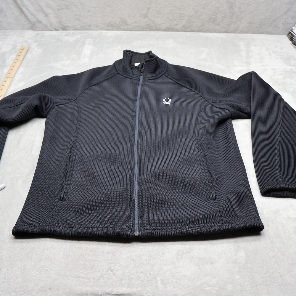 Spyder Jacket Men Large Black Foremost Full Zip Fleece Lined Knit Outdoor Hiking